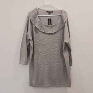 Briggs Silver Flex Grey Pearl 3/4 Sleeve Evening Holiday Top Sweater, 3X NEW